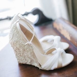 White Lace Wedding Shoes Pumps by FSJ